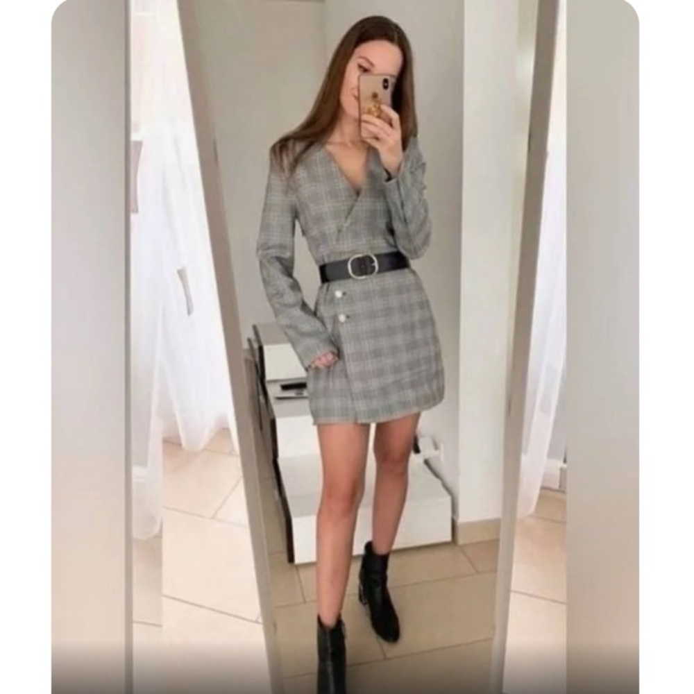 Zara Plaid Embellished buttons Blazer Dress
